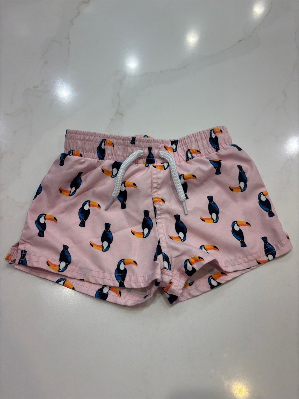 Starting Out Pink Toucan Swim Trunks with Navy & Orange Accents